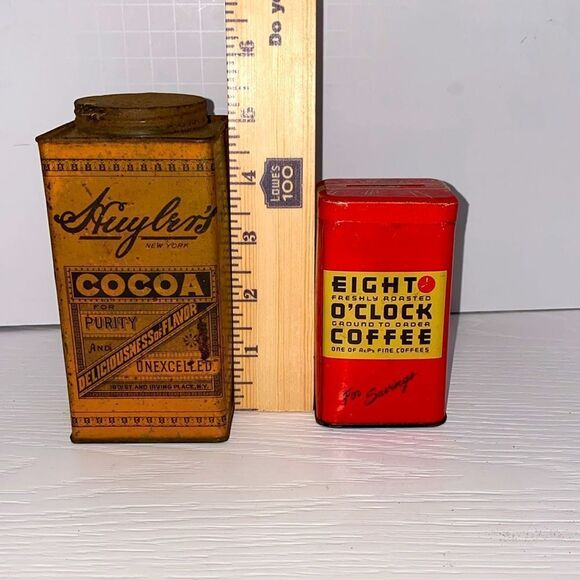 Antique Huylers Caracas Cocoa Tin And Vintage Small Eight O'Clock Coffee Tin - Picture 8 of 12
